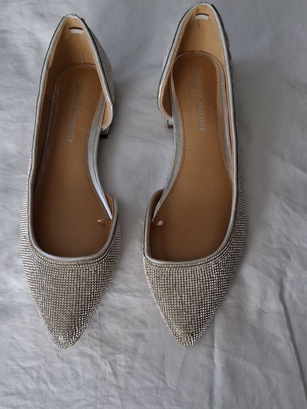 Juicy Couture Silver Rhinestone Pointed-Toe D'Orsay Flats